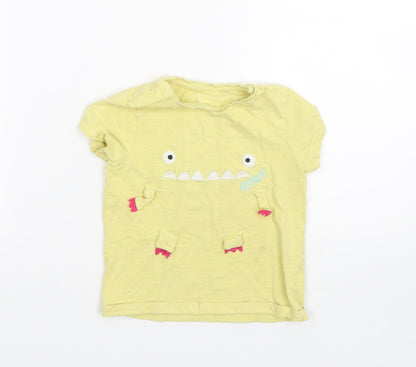 Additional front view of Next girls’ yellow basic t-shirt, size 2-3, years - monster