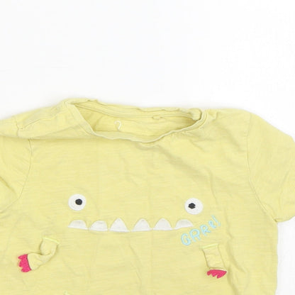 Close-up detail of Next girls’ yellow basic t-shirt, size 2-3, years - monster