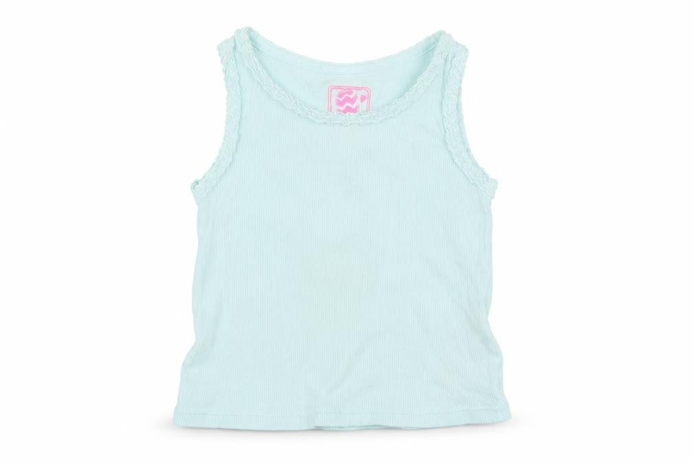 Front view of F&F girls’ blue capri pyjama top, size 18-24, months