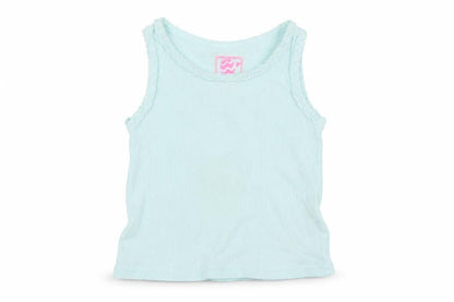 Front view of F&F girls’ blue capri pyjama top, size 18-24, months