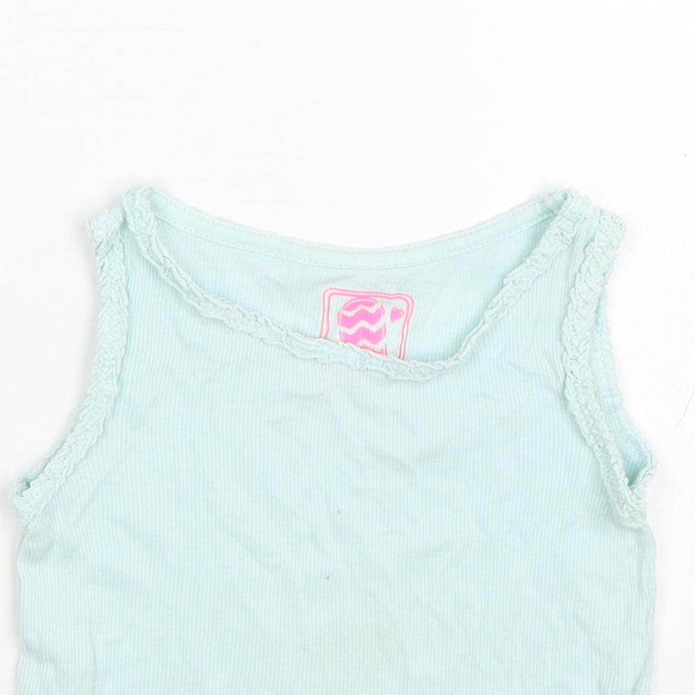 Close-up detail of F&F girls’ blue capri pyjama top, size 18-24, months