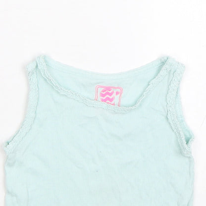 Close-up detail of F&F girls’ blue capri pyjama top, size 18-24, months