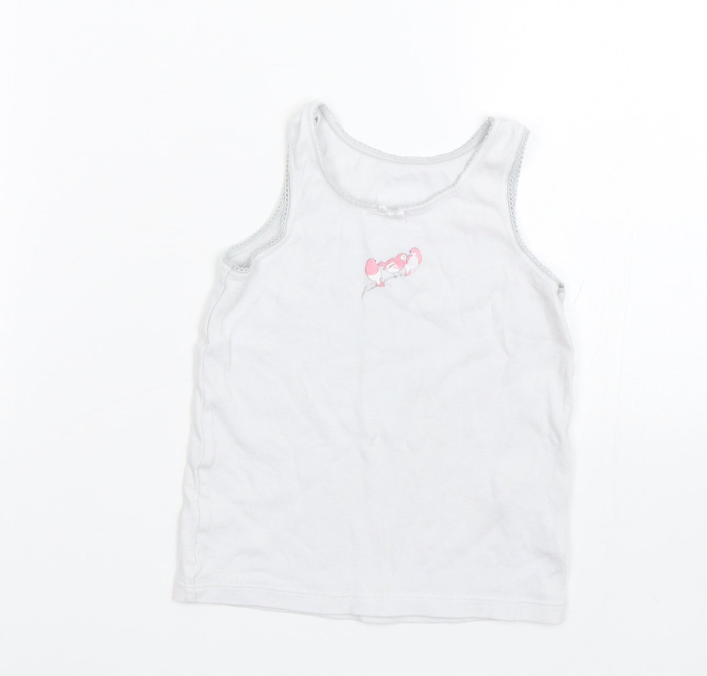 M&S Girls White   Basic Tank Size 3-4 Years  - Birds