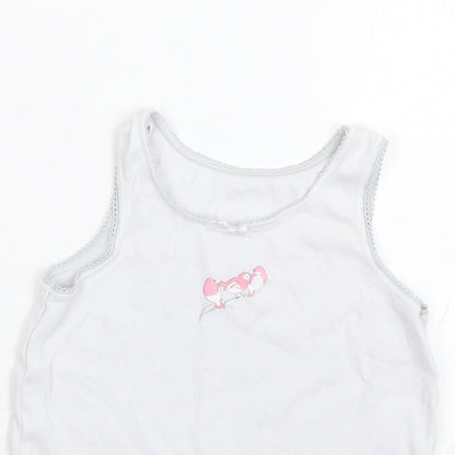 Close-up detail of Marks & Spencer girls’ white basic tank, size 3-4, years - birds