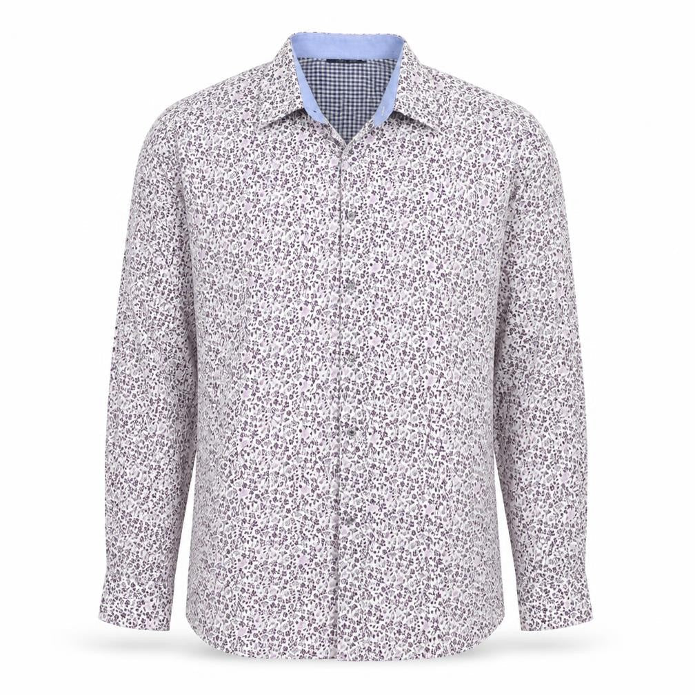 BHS Mens White Floral   Button-Up Size L