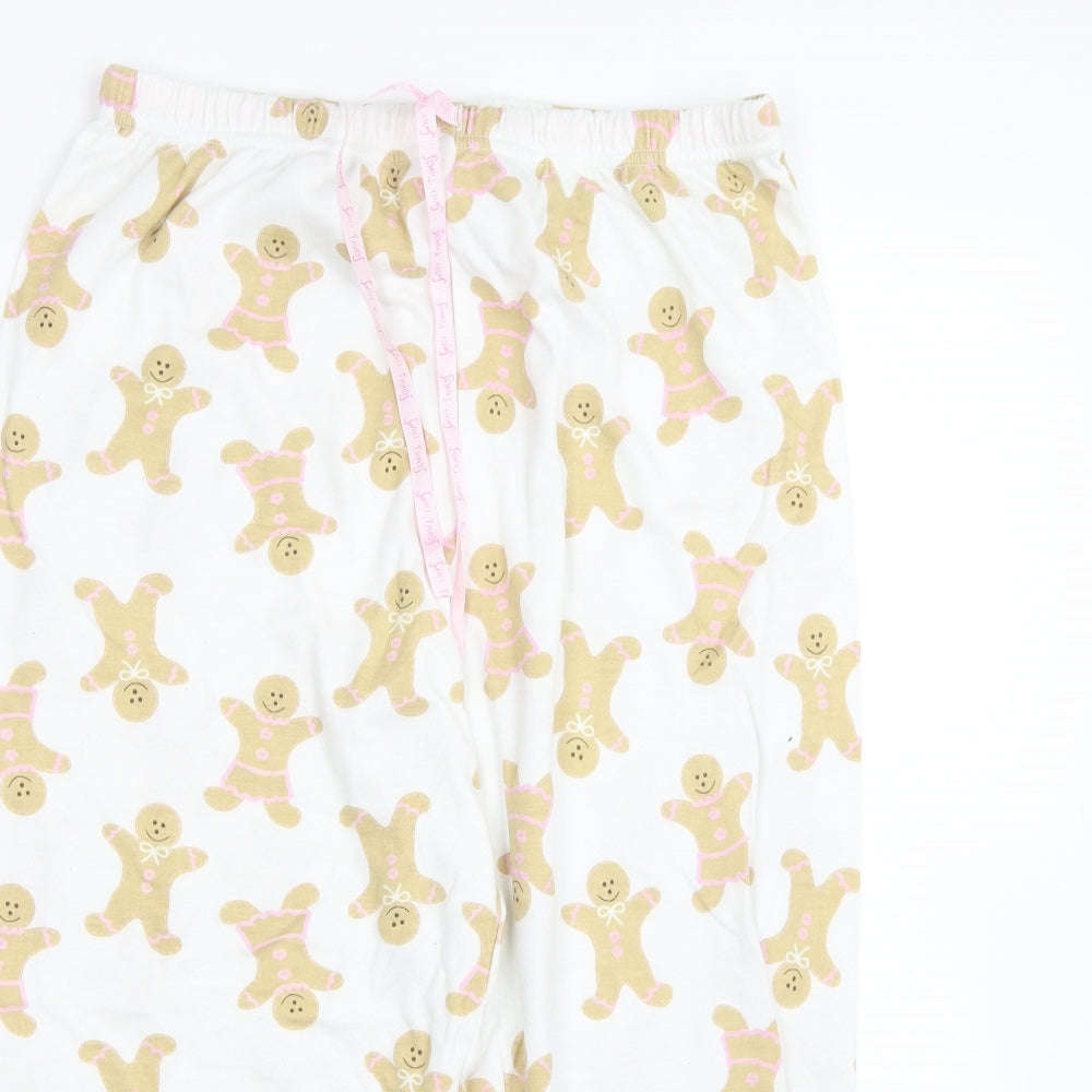 Preworn Womens White   Capri Pyjama Pants Size 12  - Gingerbread Man
