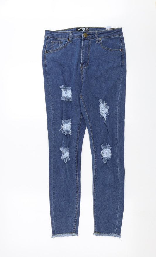 Preloved Boohoo Womens Blue  Denim Skinny Jeans Size 10 L26 in - Front