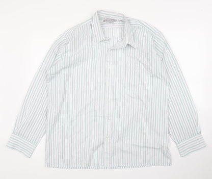 Giorgio Fellini Mens Green Striped   Button-Up Size 17