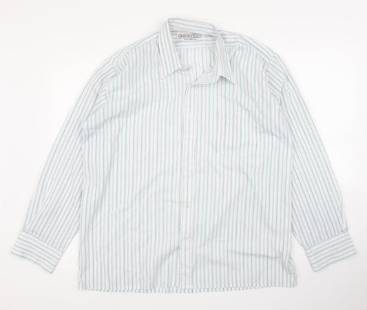 Giorgio Fellini Mens Green Striped   Button-Up Size 17