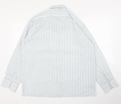 Giorgio Fellini Mens Green Striped   Button-Up Size 17