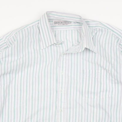 Giorgio Fellini Mens Green Striped   Button-Up Size 17