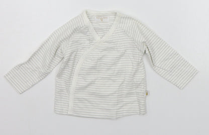Additional front view of Rosie Pope Baby Beige Striped Basic T-Shirt, size 6-9, Months