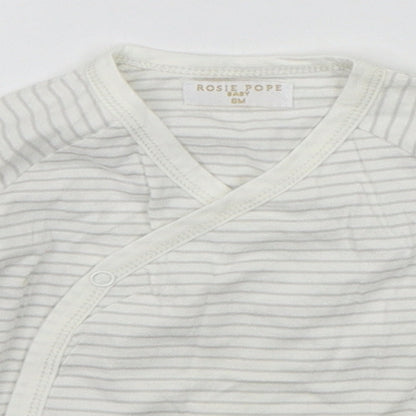Close-up detail of Rosie Pope Baby Beige Striped Basic T-Shirt, size 6-9, Months