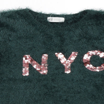 Preloved H&M Girls Green   Pullover Jumper Size 9-10 Years - Detail