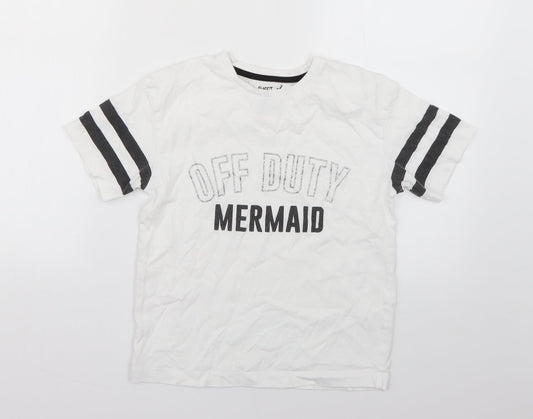 Matalan Girls White Geometric  Basic T-Shirt Size 10 Years