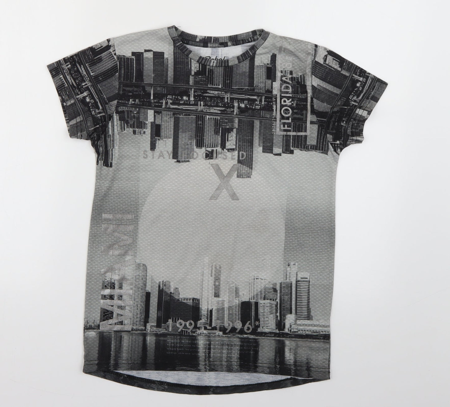 Rebel Boys Grey Geometric  Basic T-Shirt Size 10-11 Years