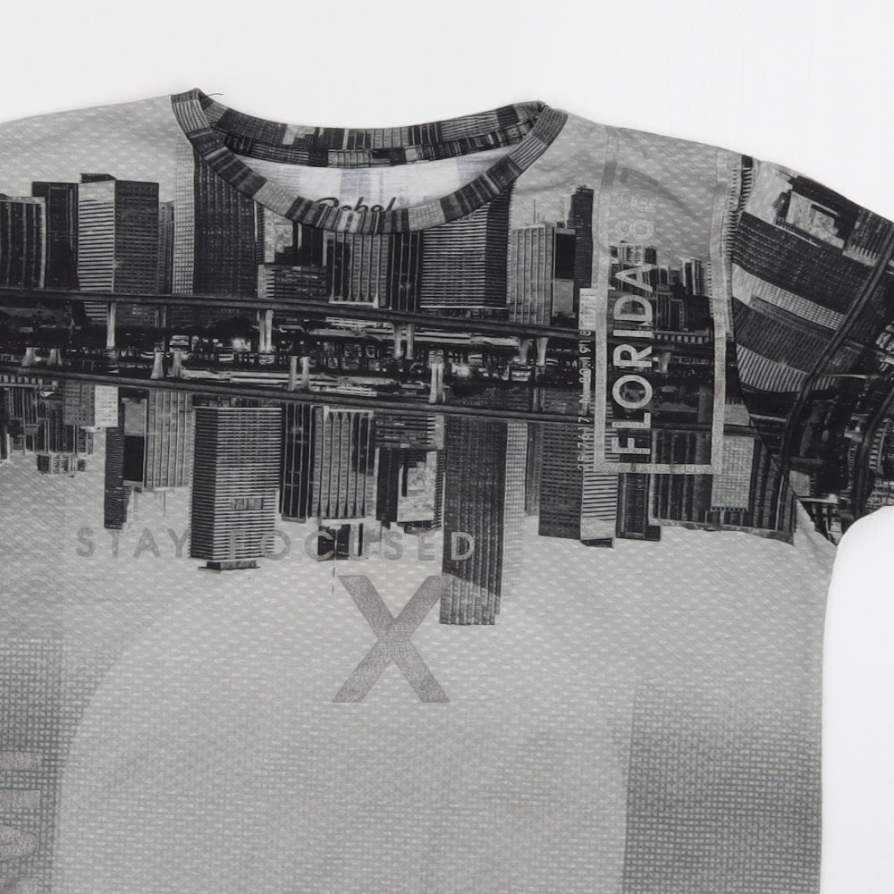 Rebel Boys Grey Geometric  Basic T-Shirt Size 10-11 Years