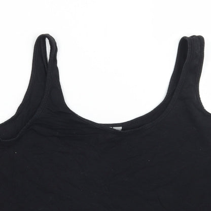Close-up detail of ASOS women’s black basic tank, size UK 10