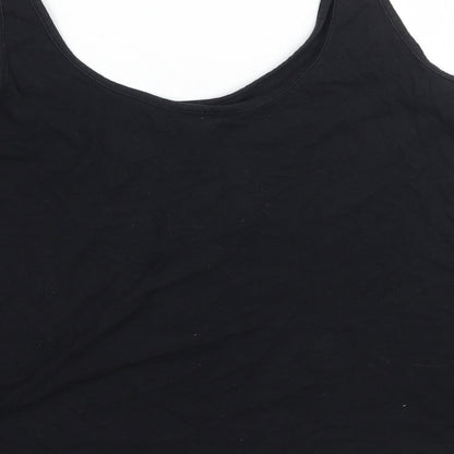 Brand and care label for ASOS women’s black basic tank, size UK 10
