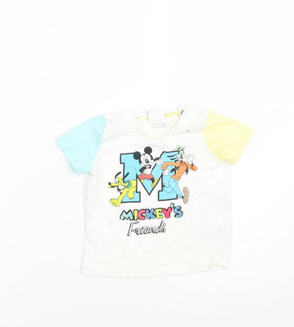 Front view of Disney Baby White Basic T-Shirt, size 6-9, Months - Mickey and Friends