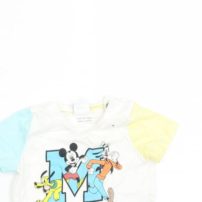Close-up detail of Disney Baby White Basic T-Shirt, size 6-9, Months - Mickey and Friends
