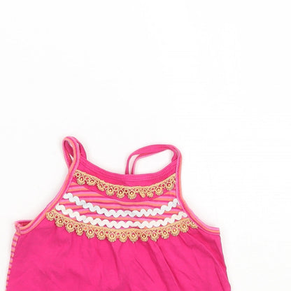 Close-up detail of Matalan girls’ pink floral basic tank, size 9-12, months