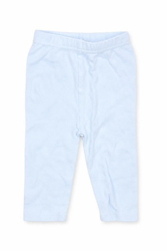 Front view of Bebe bonito Baby Blue Capri Leggings, size 0-3, Months