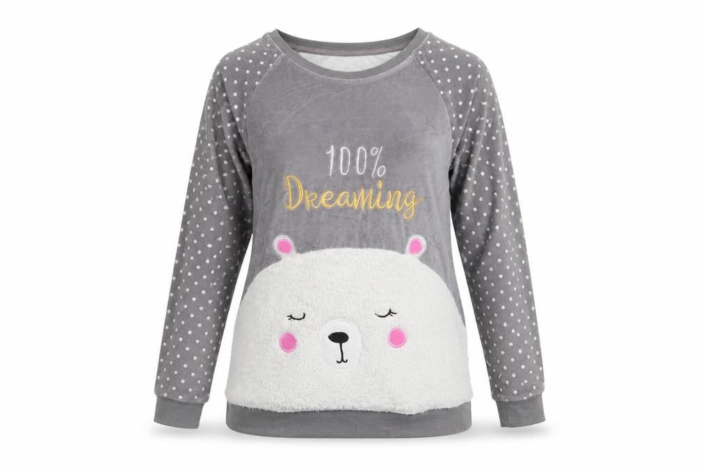 Peacocks Womens Grey Polka Dot   Pyjama Top Size 10  - Bear Face