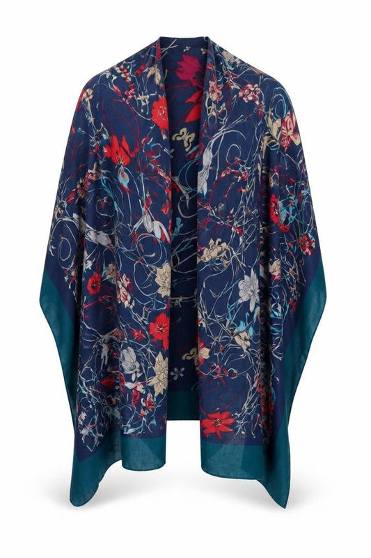 Luxe Womens Blue Floral   Shawl/Wrap