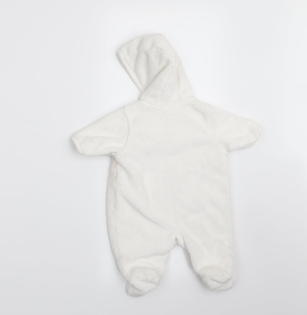 Back view of F&F girls’ white animal print coverall one-piece, size 0-3, months - rabbit and teddy bear