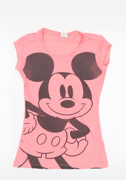 Preloved Disney Womens Pink   Basic T-Shirt Size 6  - Mickey - Front