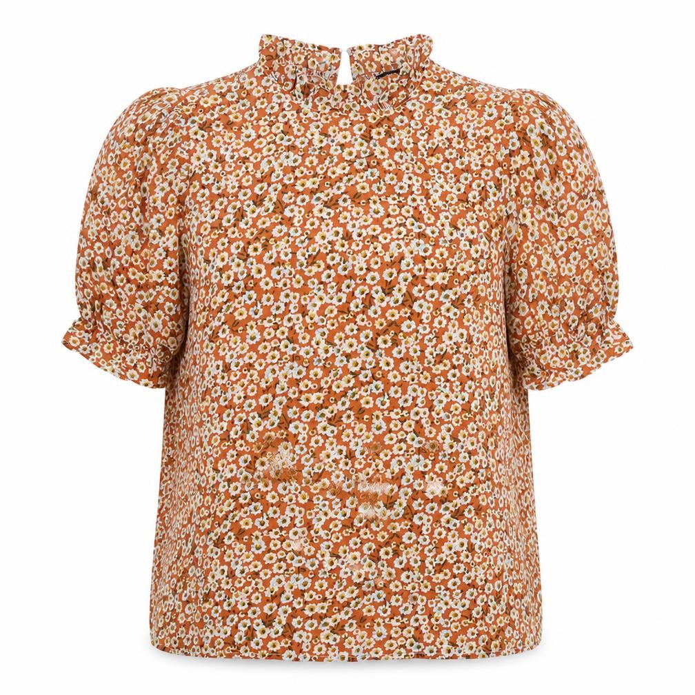 SheIn Womens Orange Floral  Basic Blouse Size S