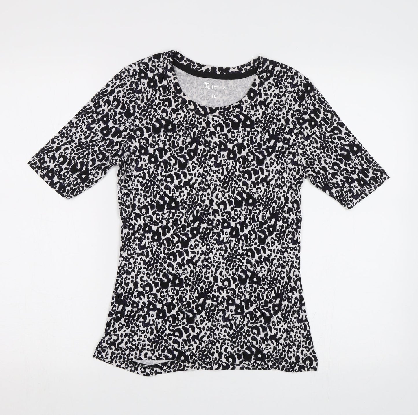 TU Womens Black Animal Print  Basic T-Shirt Size 10