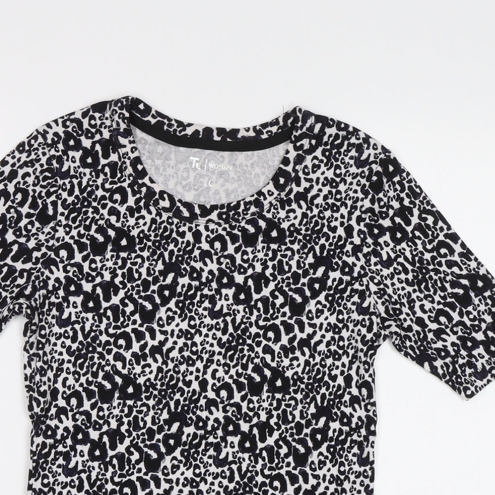 TU Womens Black Animal Print  Basic T-Shirt Size 10