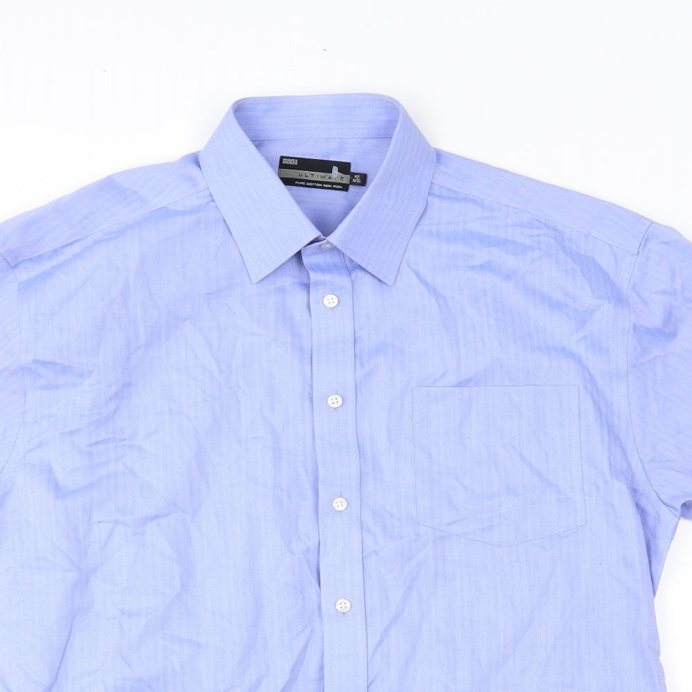 M&S Mens Blue Striped   Button-Up Size 42  - non iron