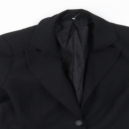 Close-up detail of E-vie women’s black jacket blazer, size UK 14