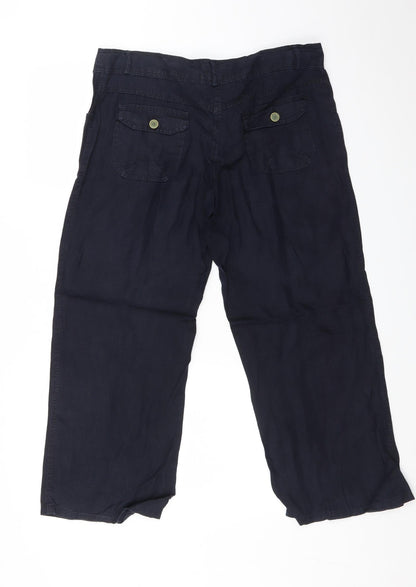 Back view of DenimCo women’s blue trousers, size UK 10, 27-inch leg