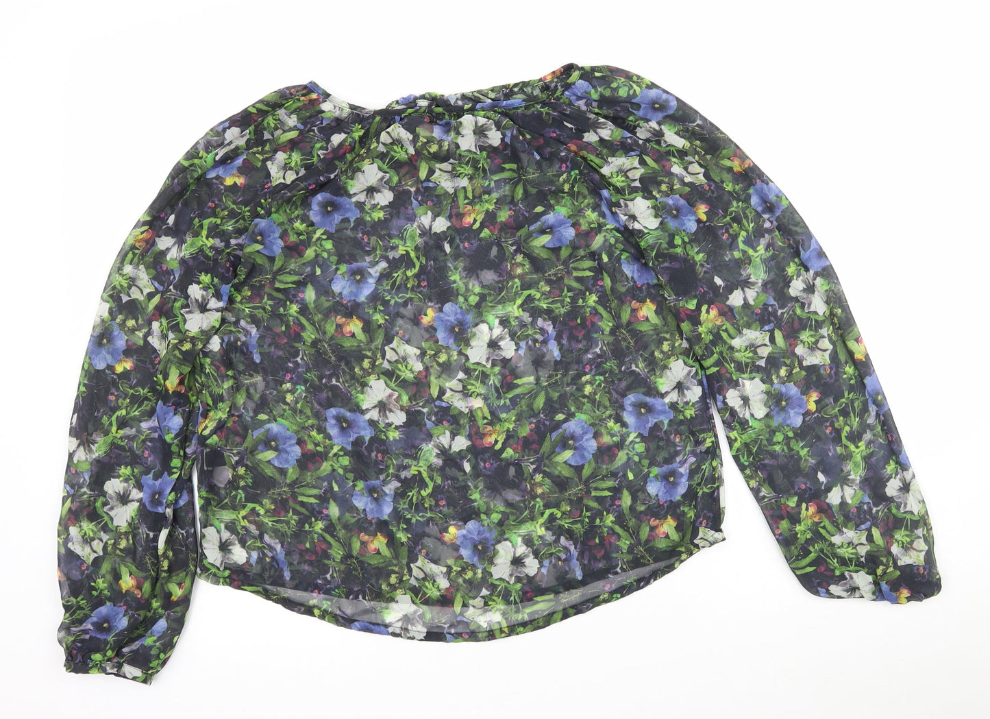 NEXT Womens Multicoloured Floral Mesh Basic Blouse Size 6  - Keyhole Neck