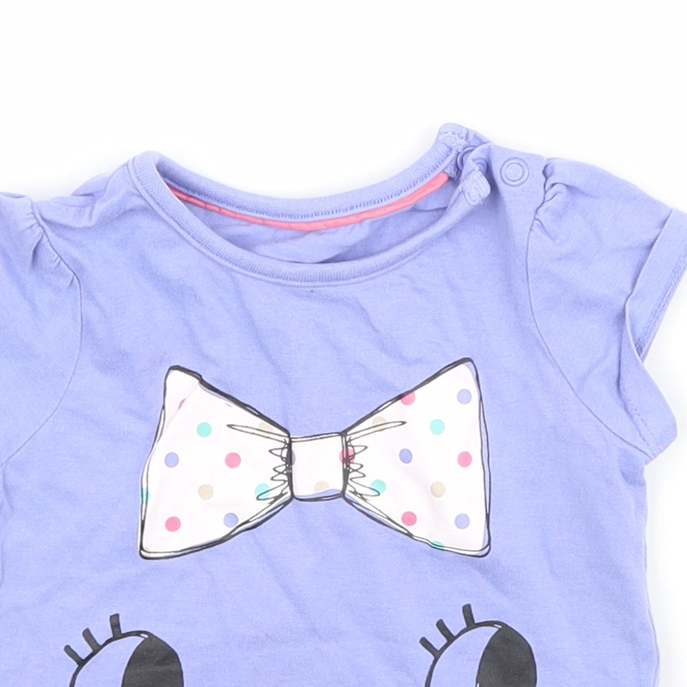 Mothercare Girls Purple   Basic T-Shirt Size 6-9 Months  - Cat bow