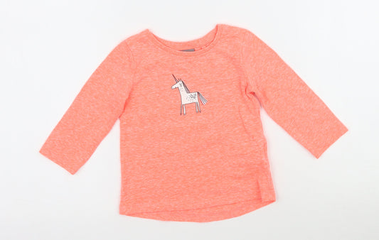 NEXT Girls Orange   Basic T-Shirt Size 6-9 Months  - Unicorn