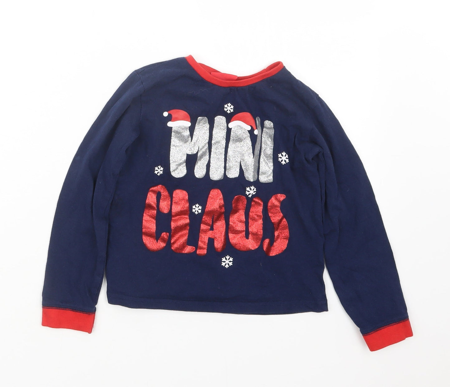 Preworn Girls Blue Geometric  Top Pyjama Top Size 3-4 Years  - Christmas