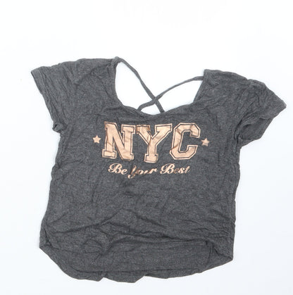 Additional front view of Young Dimension girls’ grey basic t-shirt, size 8-9, years