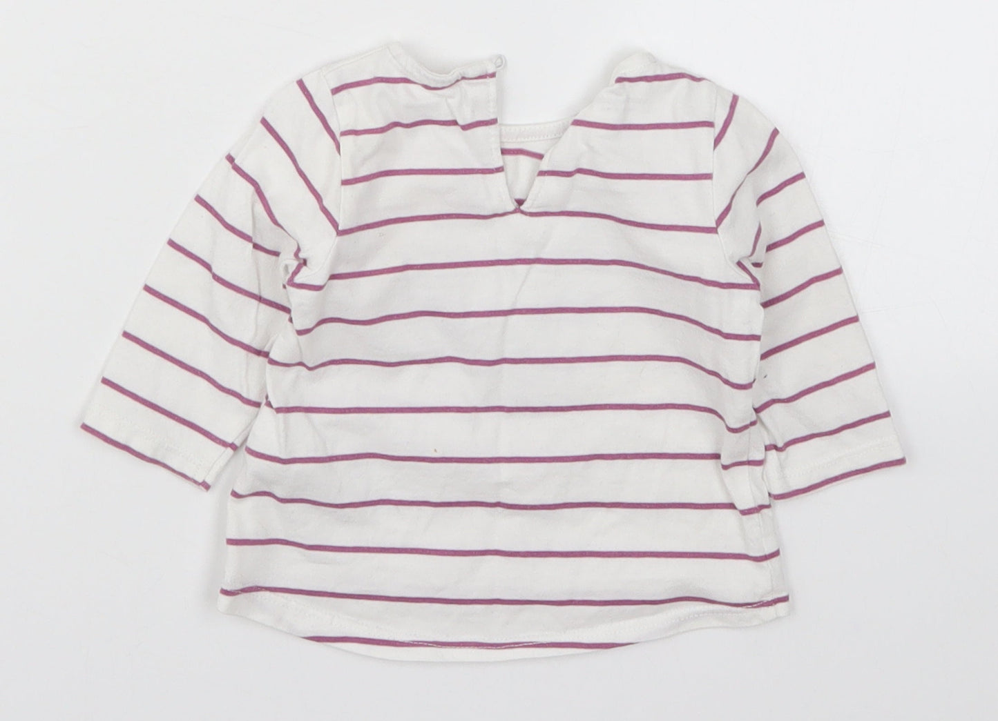 Preworn Girls White Striped  Basic T-Shirt Size 3-6 Months  - Love Heart