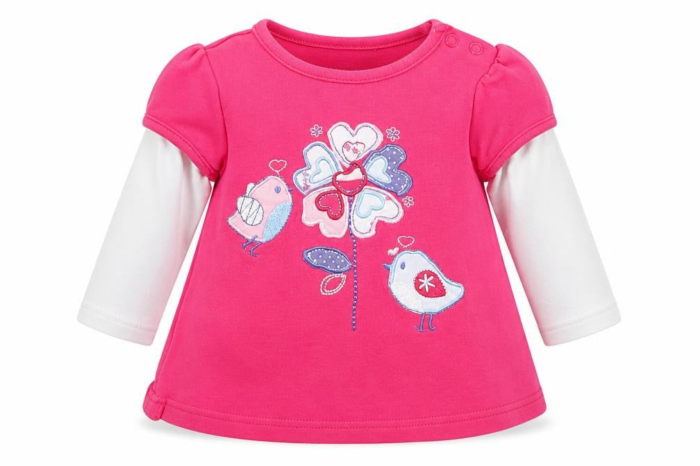 M&Co Girls Pink   Basic T-Shirt Size 6-9 Months  - Birds Flowers