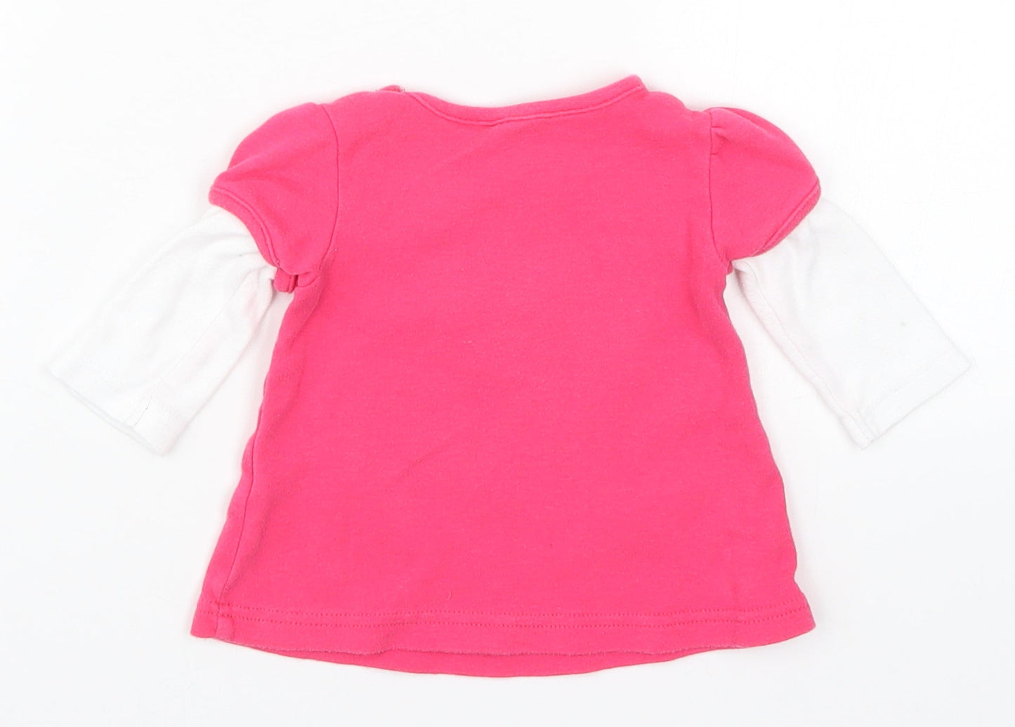 M&Co Girls Pink   Basic T-Shirt Size 6-9 Months  - Birds Flowers