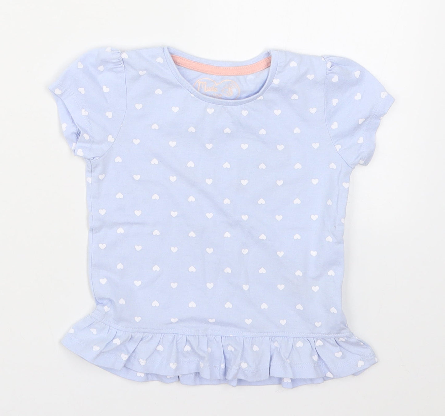 Young Dimension Girls Blue   Basic T-Shirt Size 2-3 Years  - Love Hearts