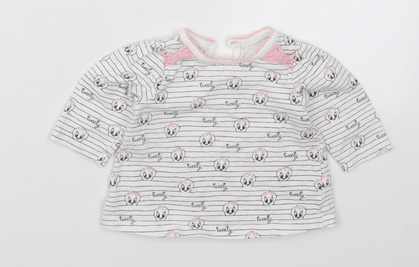 George Girls White Striped  Basic T-Shirt Size 0-3 Months  - Tweety