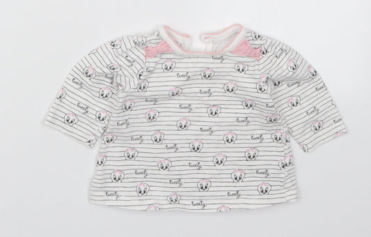 George Girls White Striped  Basic T-Shirt Size 0-3 Months  - Tweety
