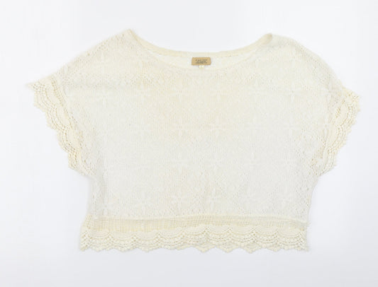 PIKO 1988 Womens Ivory  Lace Cropped T-Shirt Size L
