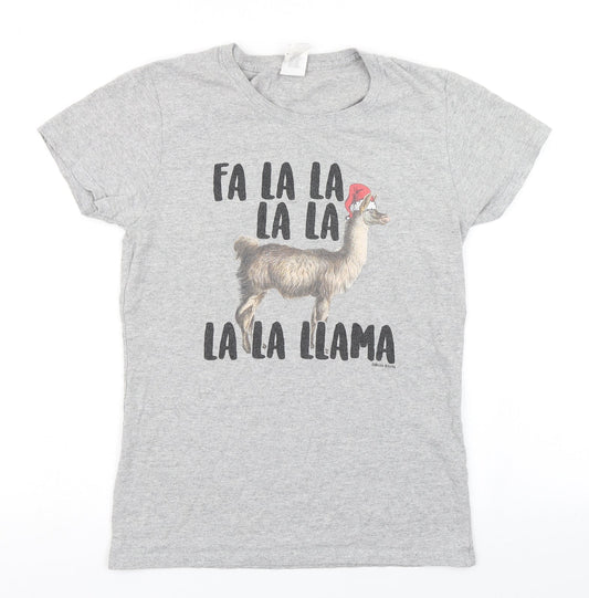 Gildan Womens Grey   Basic T-Shirt Size S  - Christmas llama t shirt